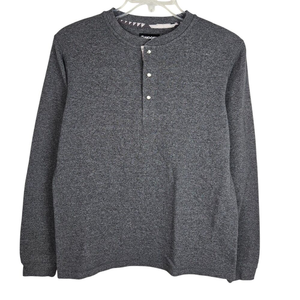 Hooey Henley Shirt Men's Sz M Gray Waffle Knit Thermal Long Sleeve Pearl Snap